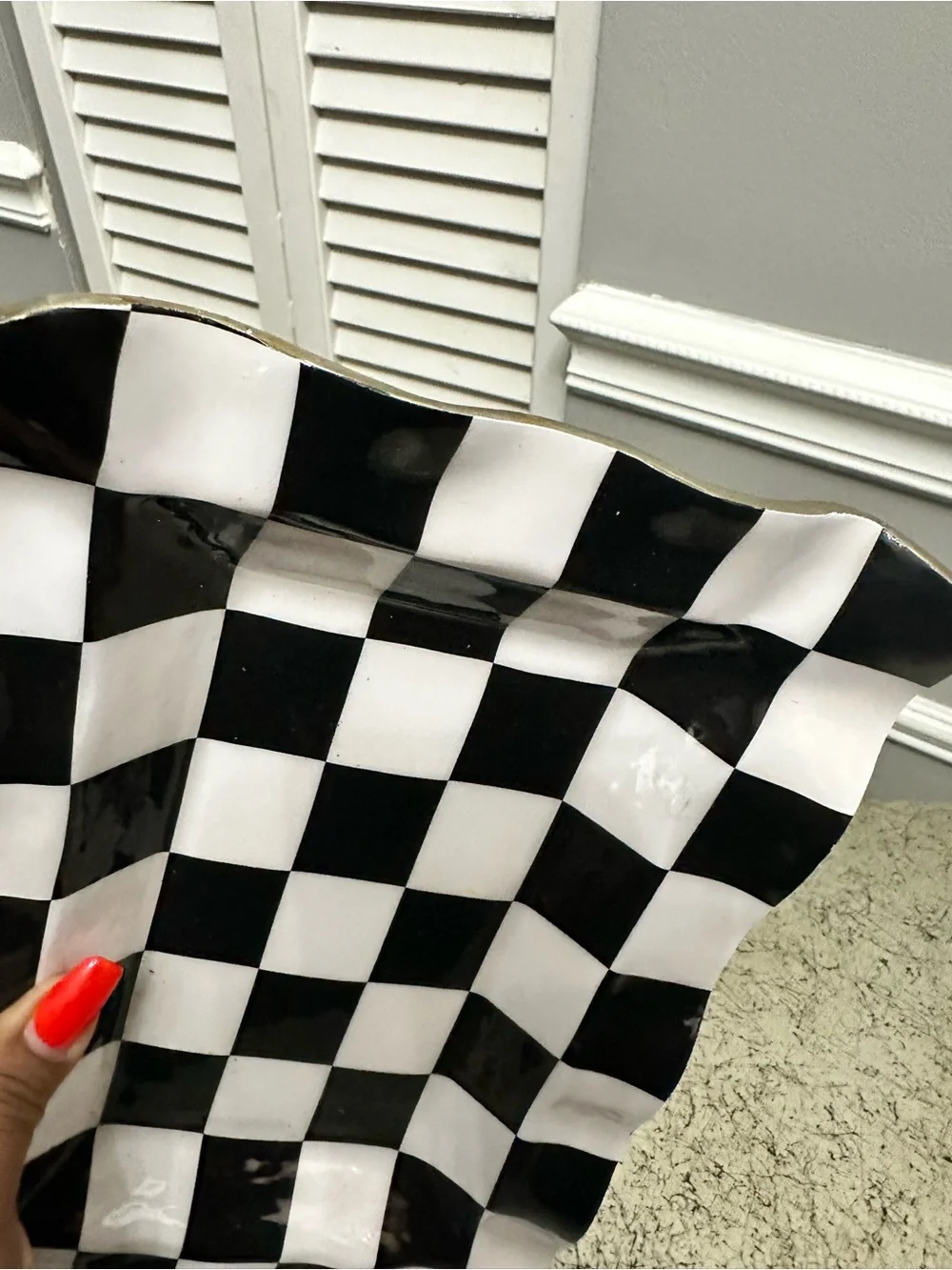 Black and White Checkered Serving Trays - Set of 2 great for Halloween
